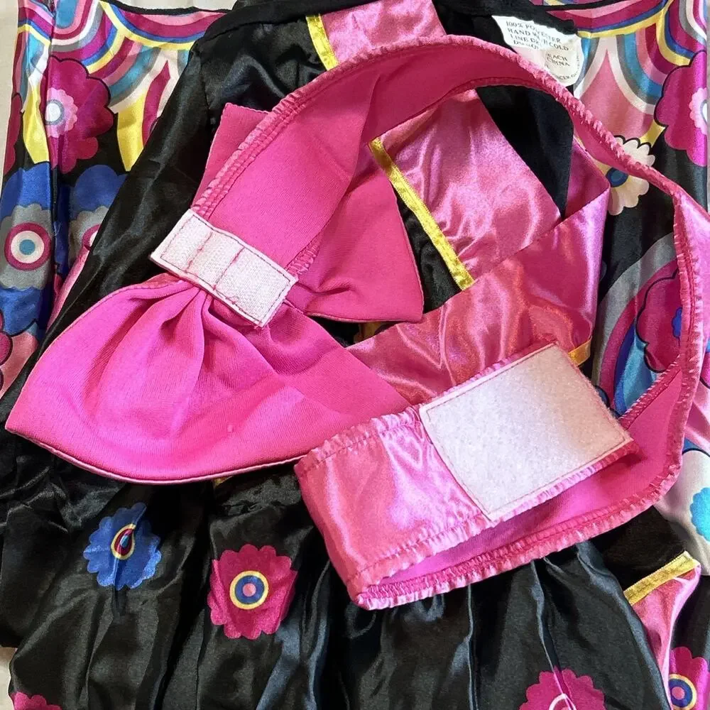 Spirit Halloween GEISHA Costume Girls Medium 7-10 Black Pink Silky Dress Up Play